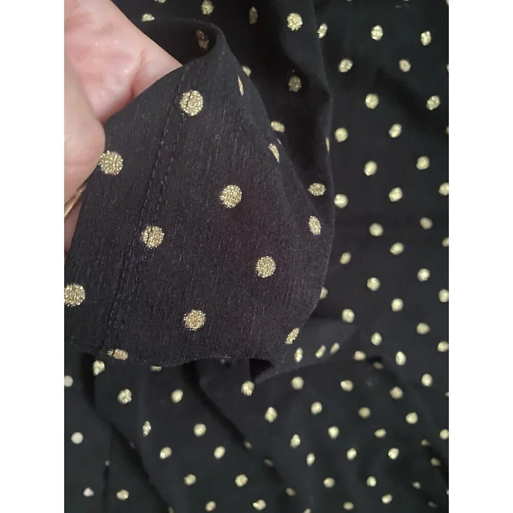 1.State Women's Black Gold Dot Sheer Long Sleeve Ruffle Seam Crewneck Top Size M - Picture 10 of 10